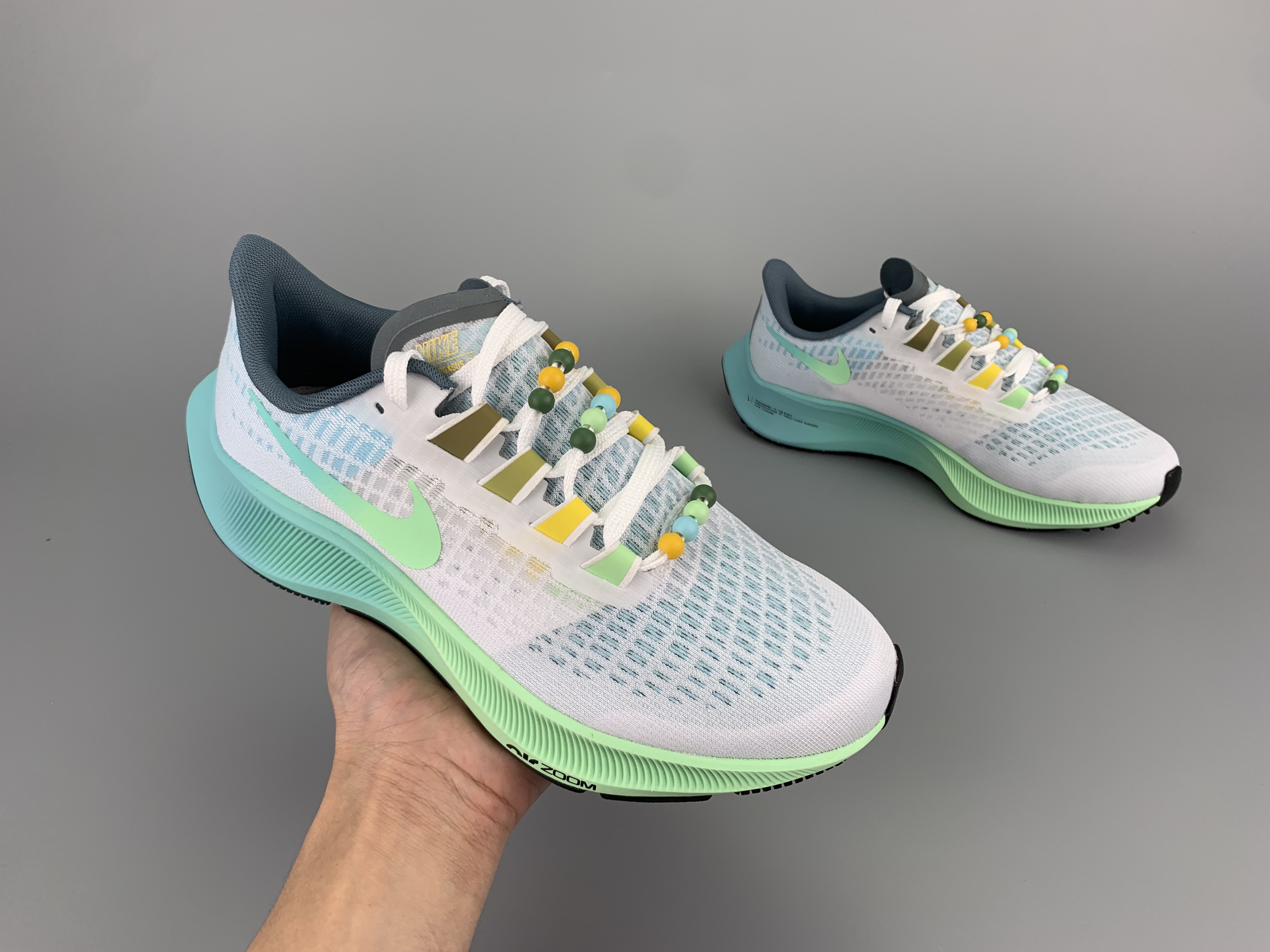 New Nike Zoom Pegasus 37 Grey Green Running Shoes For Women - Click Image to Close